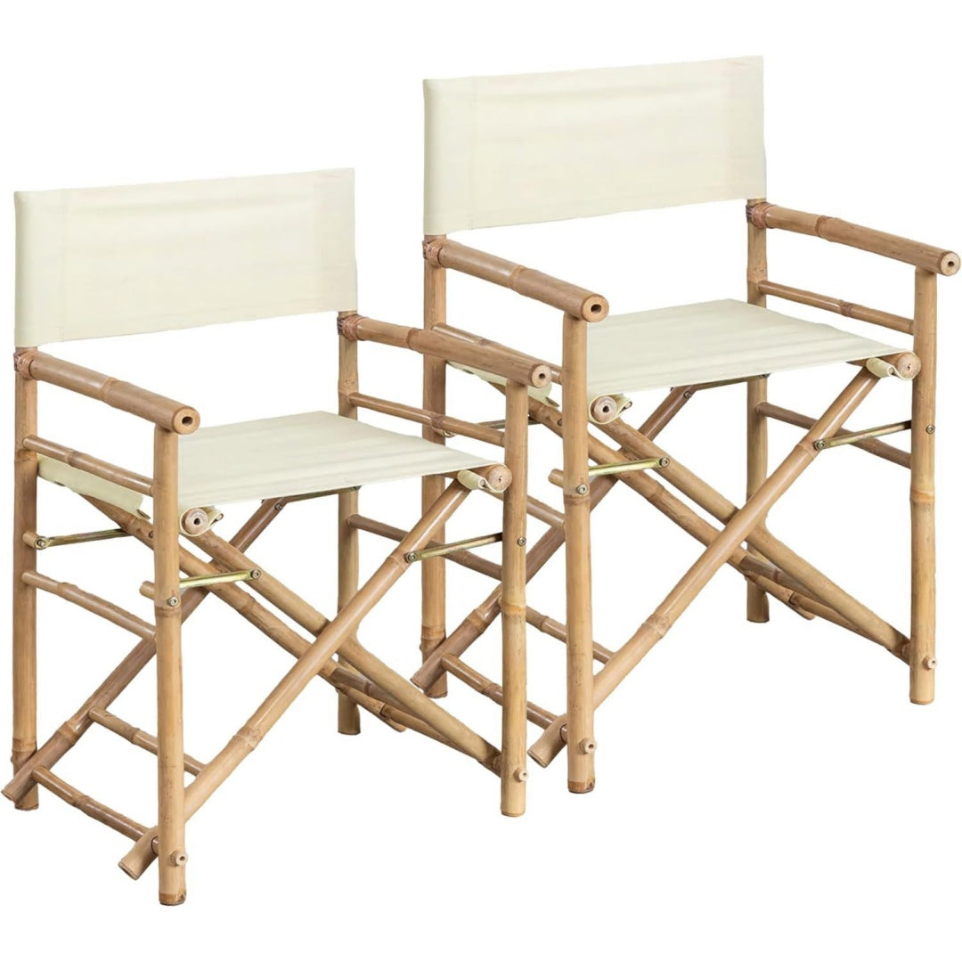 Sedia Brigros Estosa - Sedia regista in Bamboo con Telo in Cotone Bianco Set da 2