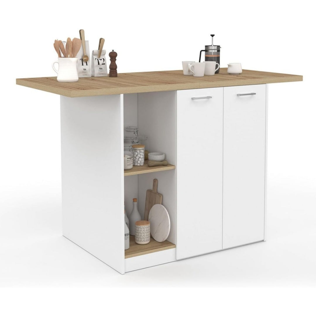 Credenze IDMarket - BAO 140 cm 4 persone isola centrale in legno bianco con piano di
