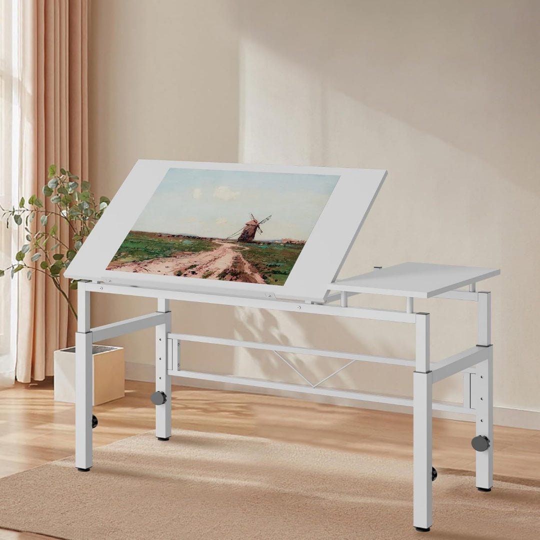 Tavolo Tavolo da disegno bianco - altezza regolabile 77-100 cm e inclinabile 0-60