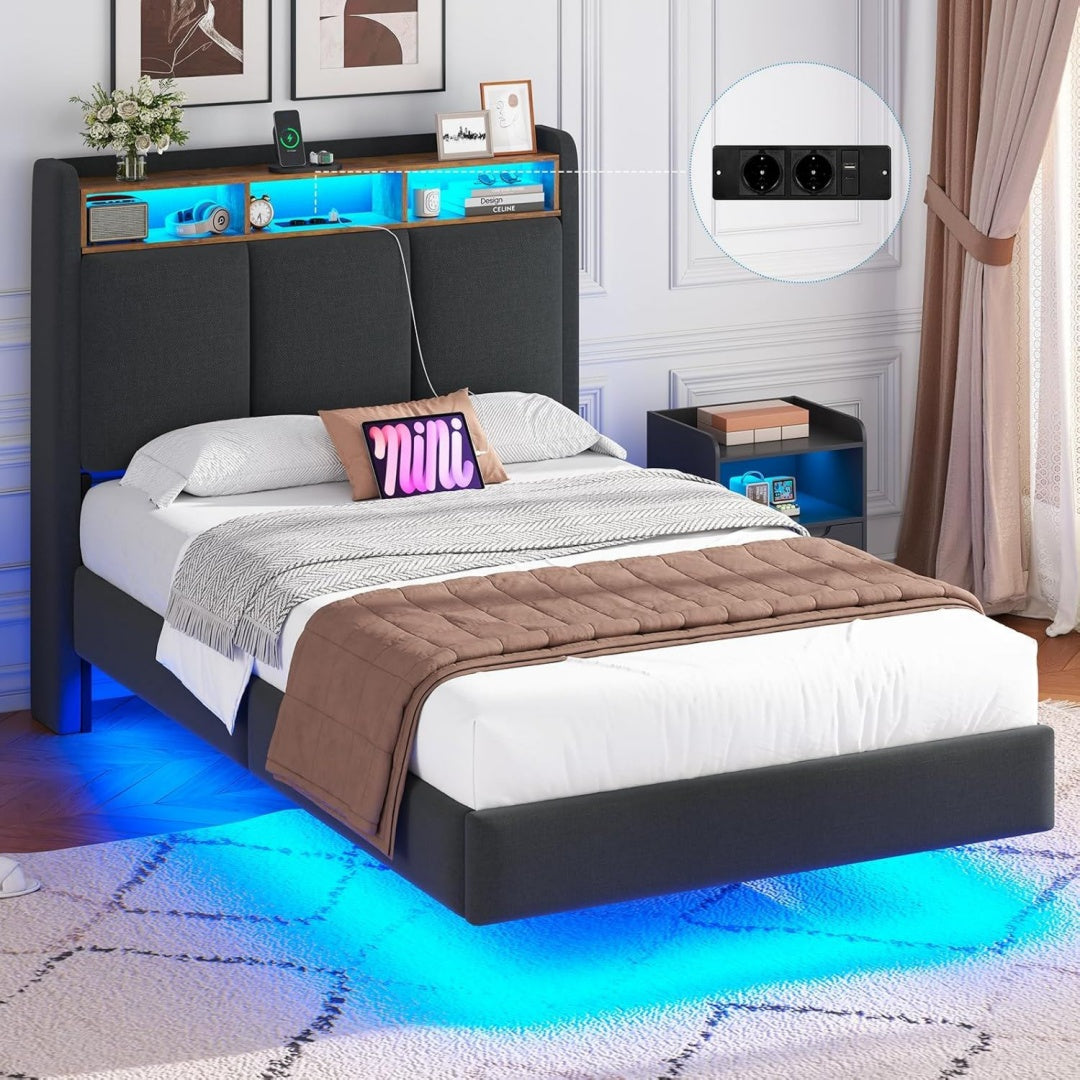 Letto con porta USB grigio 90x200cm